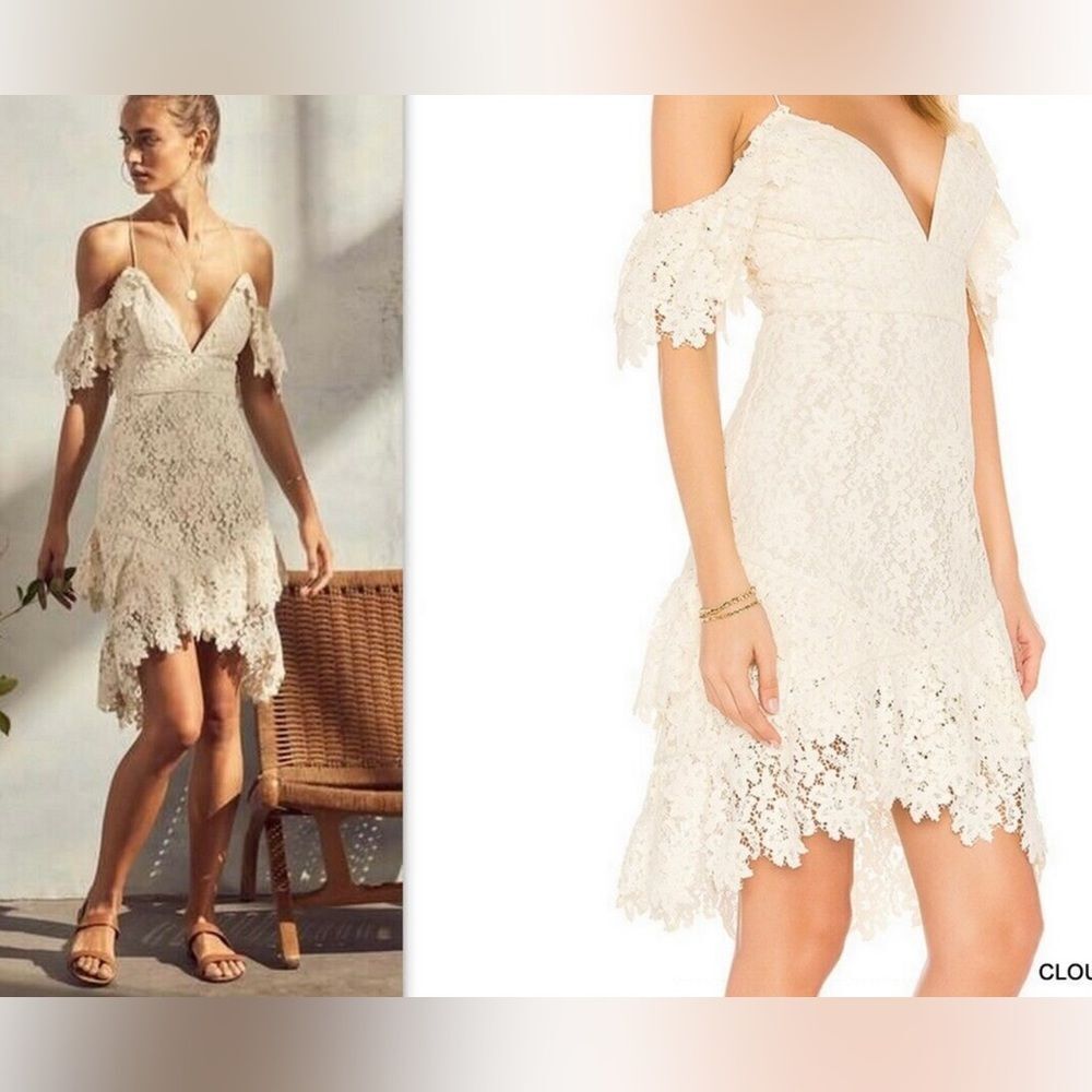 SAYLOR Dana White Coated Lace Off Shoulder Mini Dress Size Medium